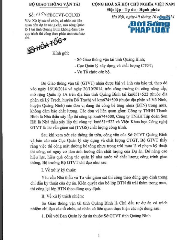 Bộ trưởng Thăng “hỏa tốc” chỉ đạo xử lý vấn đề báo ĐSPL nêu - Ảnh 3 Bộ trưởng Thăng “hỏa tốc” chỉ đạo xử lý vấn đề báo ĐSPL nêu - Ảnh 3