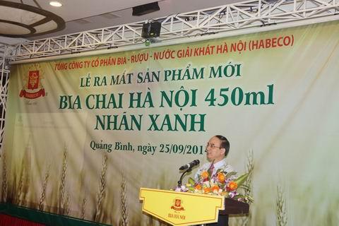 Tổng giám đốc công ty Cổ phần Bia – Rượu – Nước giải khát Hà Nội phát biểu tại buổi lễ 